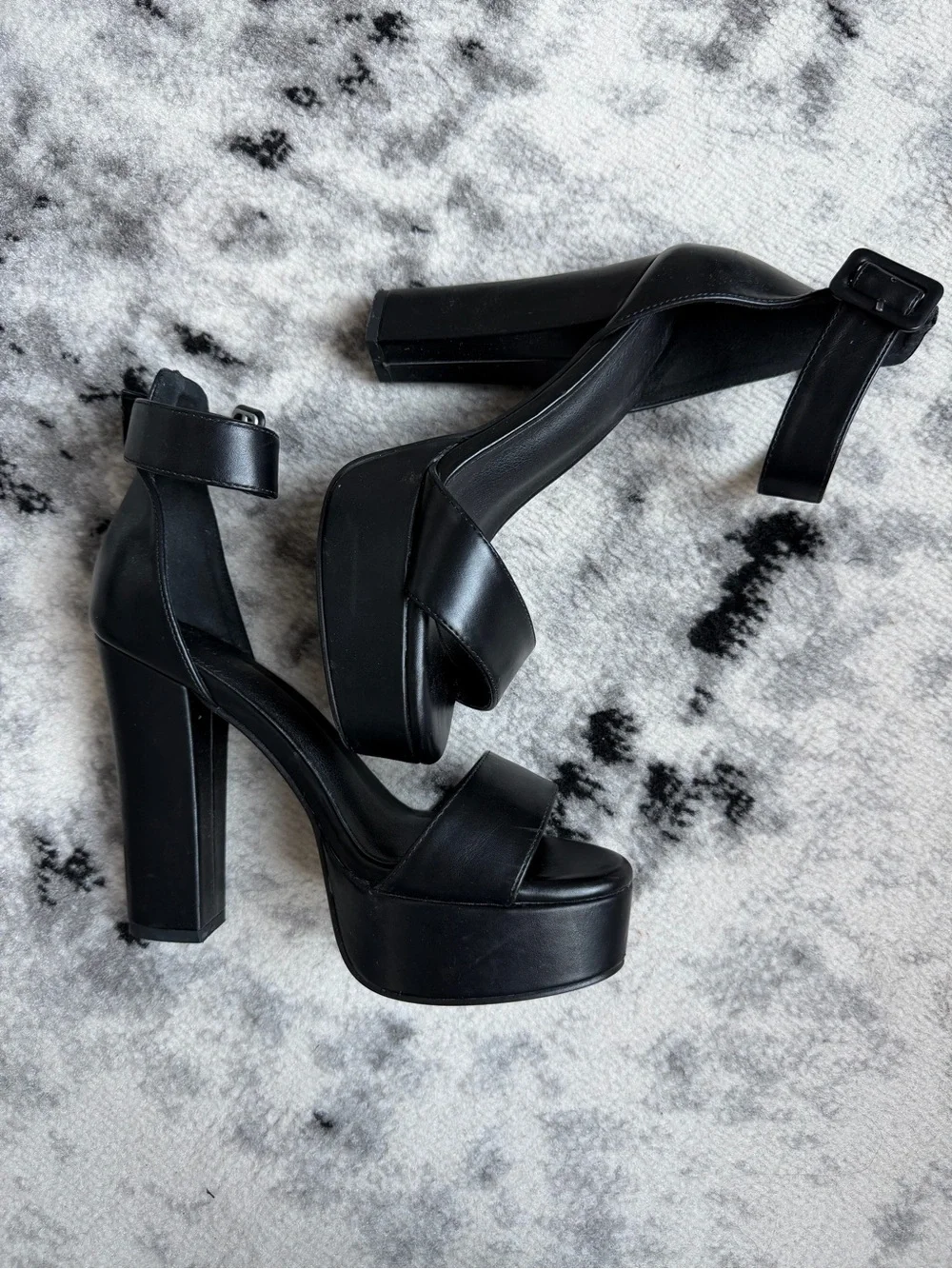 Black Platform Ankle-Strap High Heel Sandals